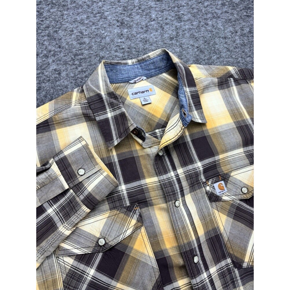 Carhartt Relaxed Fit Shirt Mens Large Tall L Plaid Long Sleeve Snap Work Western